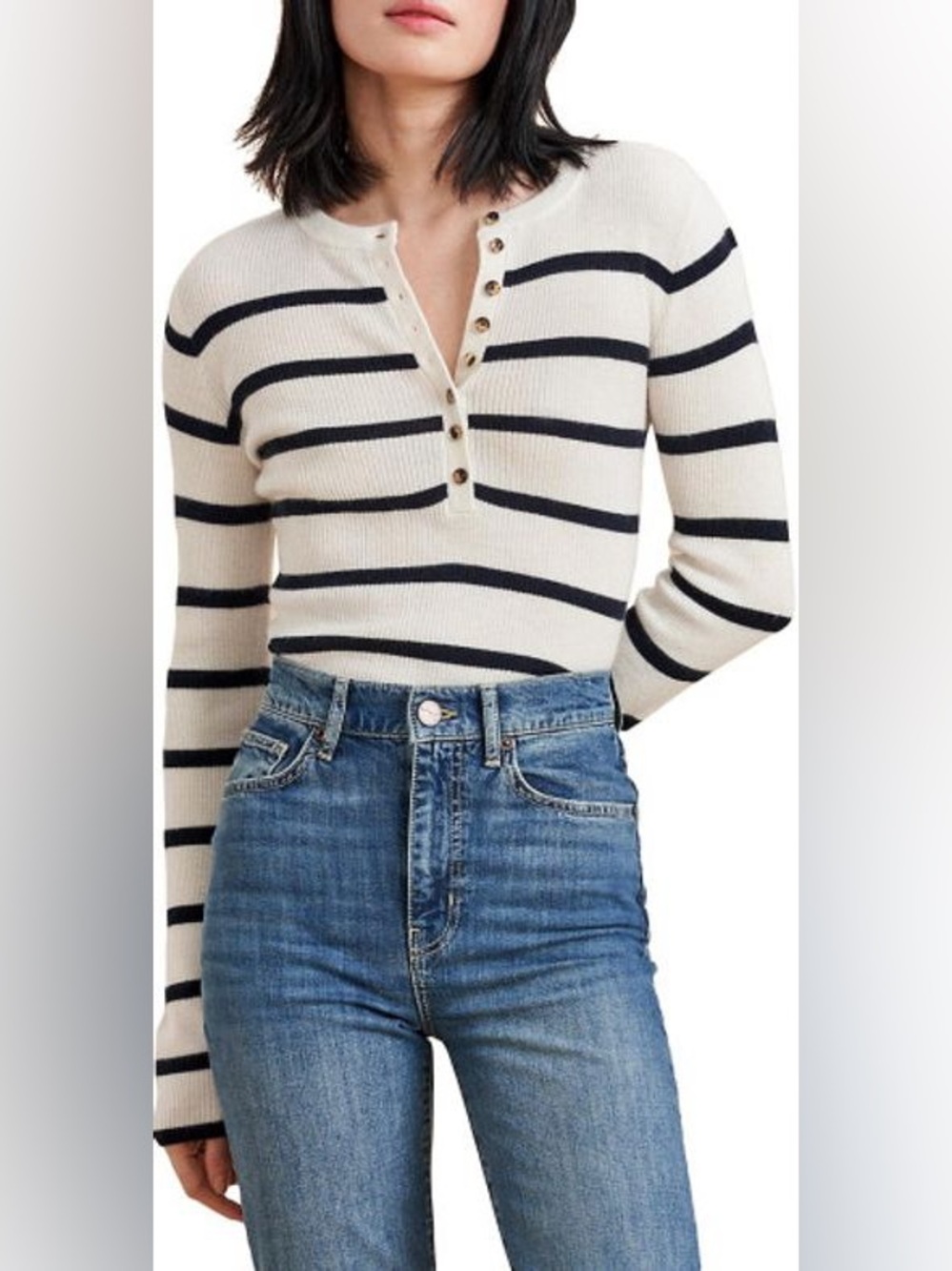 LA LIGNE Marc Henley Striped Sweater Cashmere Size Small